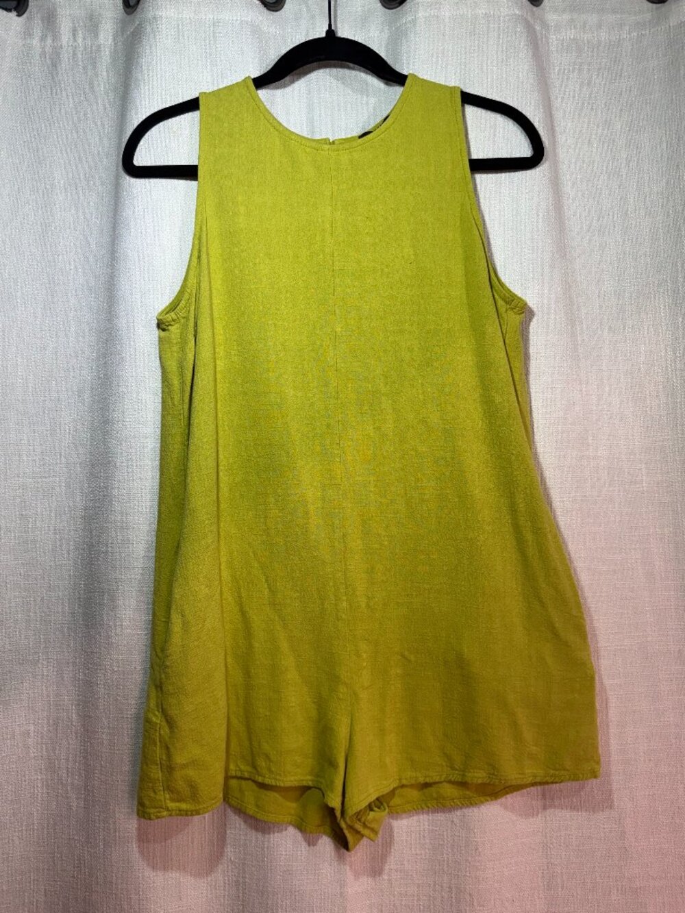 Vici Romper - Womens M - Lime Green Sleeveless Pockets Linen High Neck Shorts